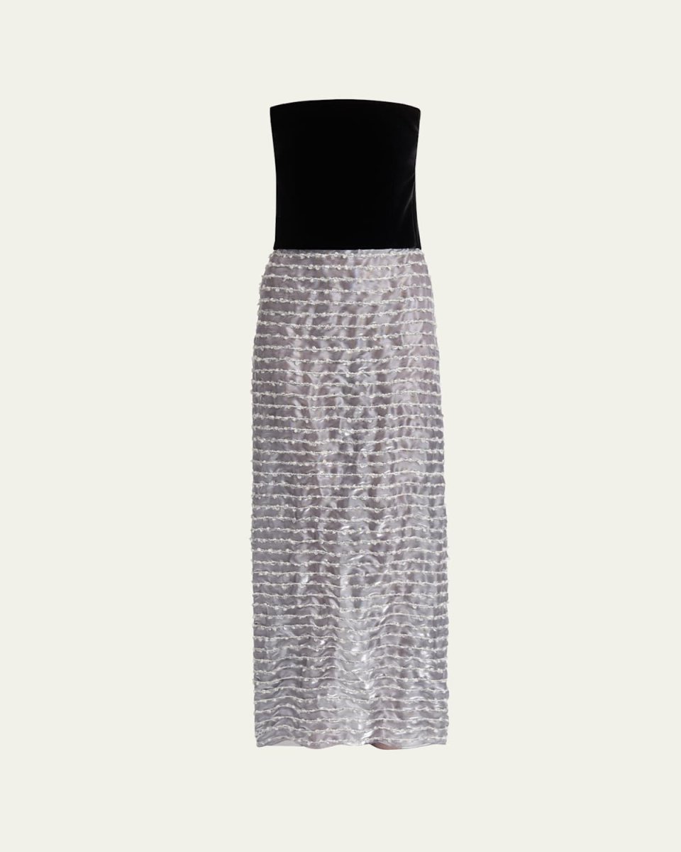 Strapless Velvet Bustier Iridescent Textured Silk Gown